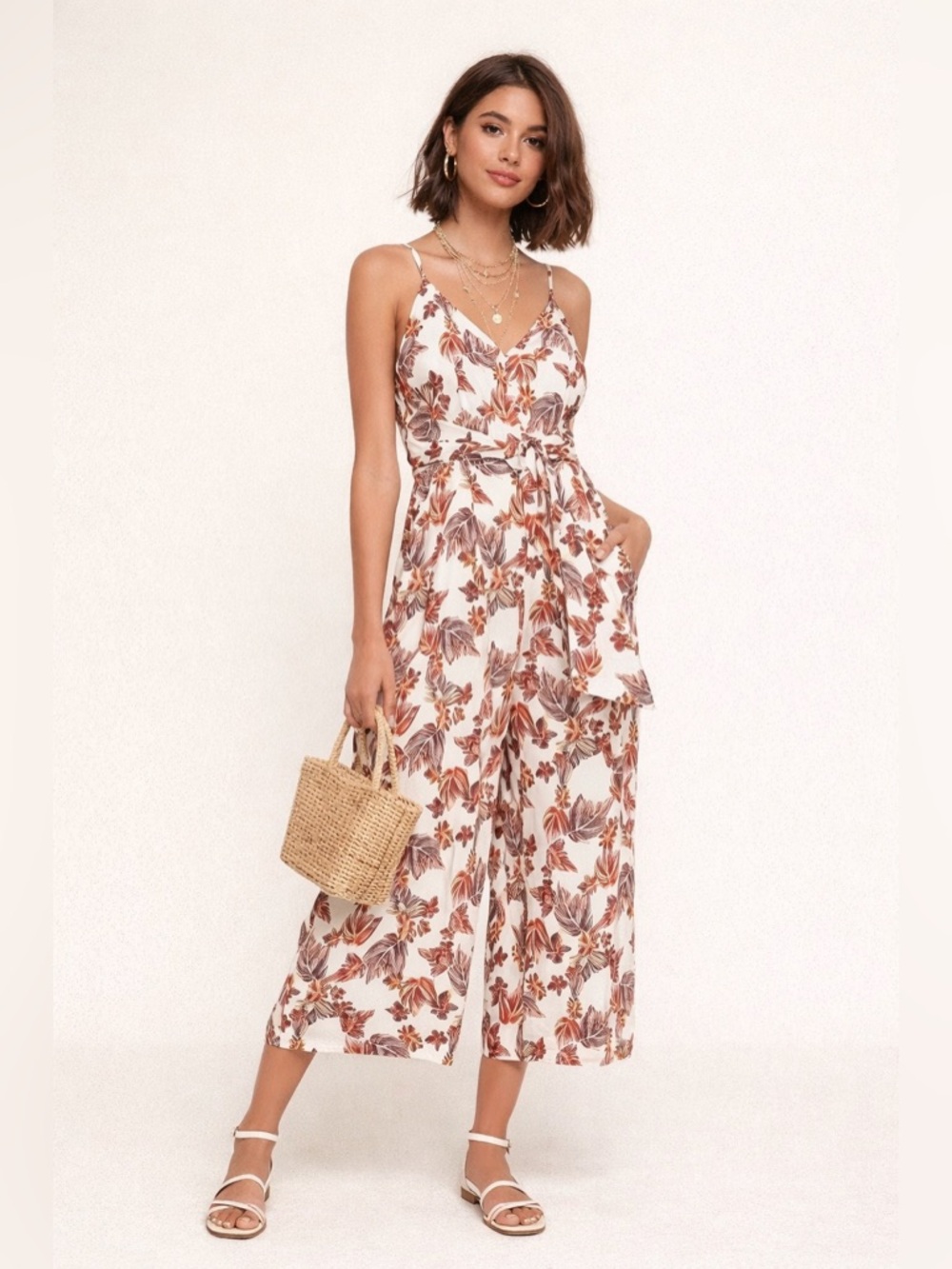 Free People Floral‎ Hot Tropics Cropped Jumpsuit Sz. 6